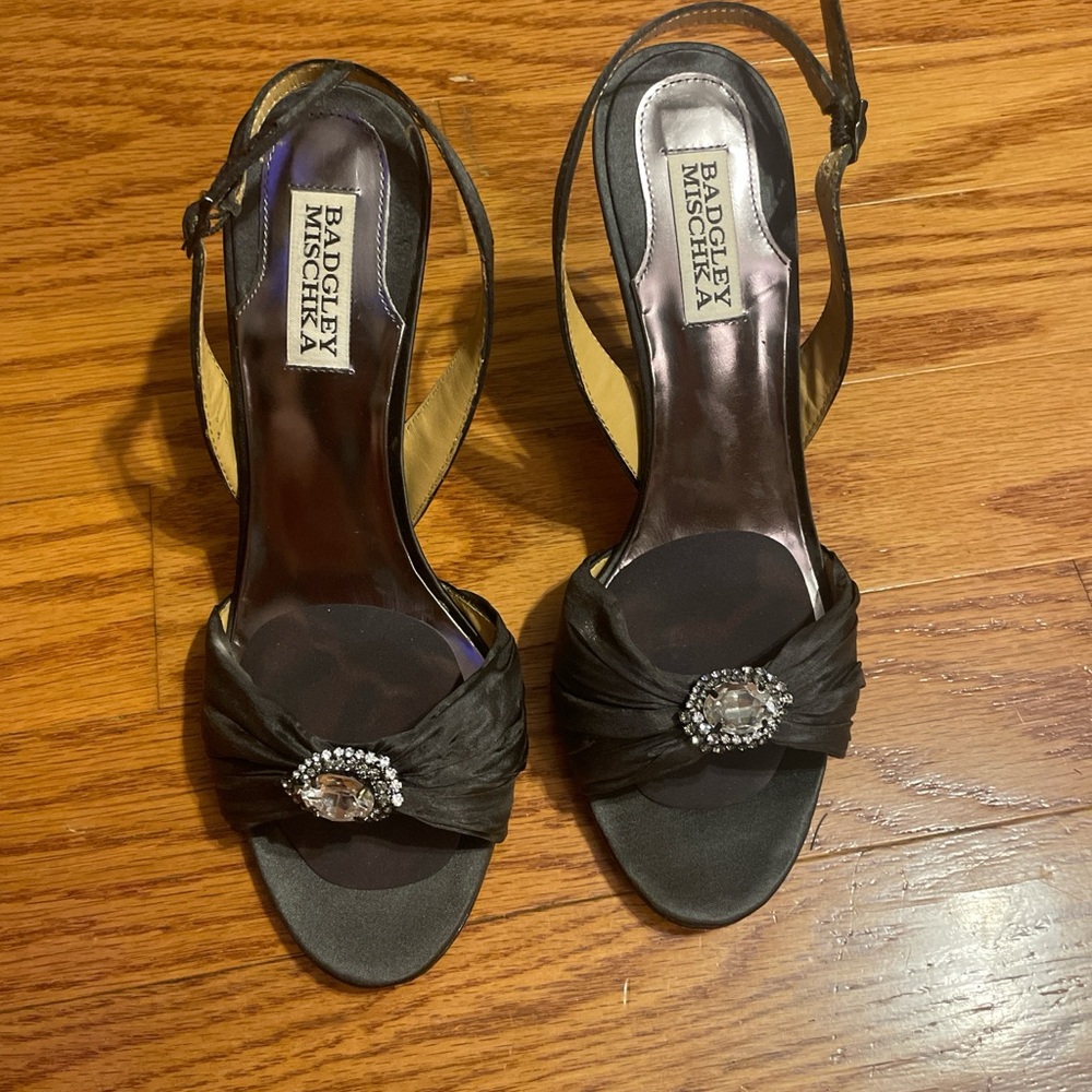 Badgley Mischka Black Heels with Crystal Accent